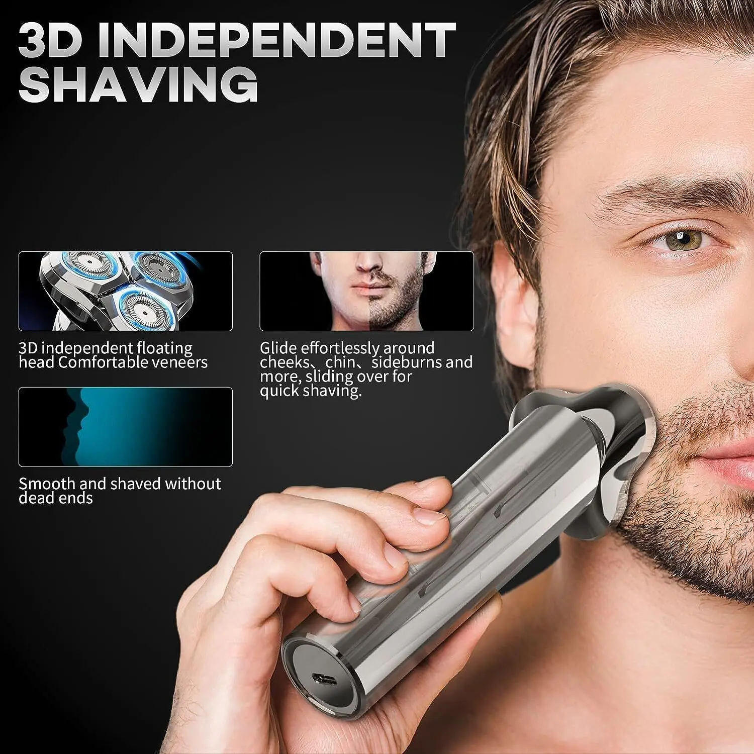 Sejoy Electric Shaver For Men 3d Floating Cutter Head Anti-Pinch Rotary Razor Ipx7 Waterproof Home Travel Men\'s Electric Shaver