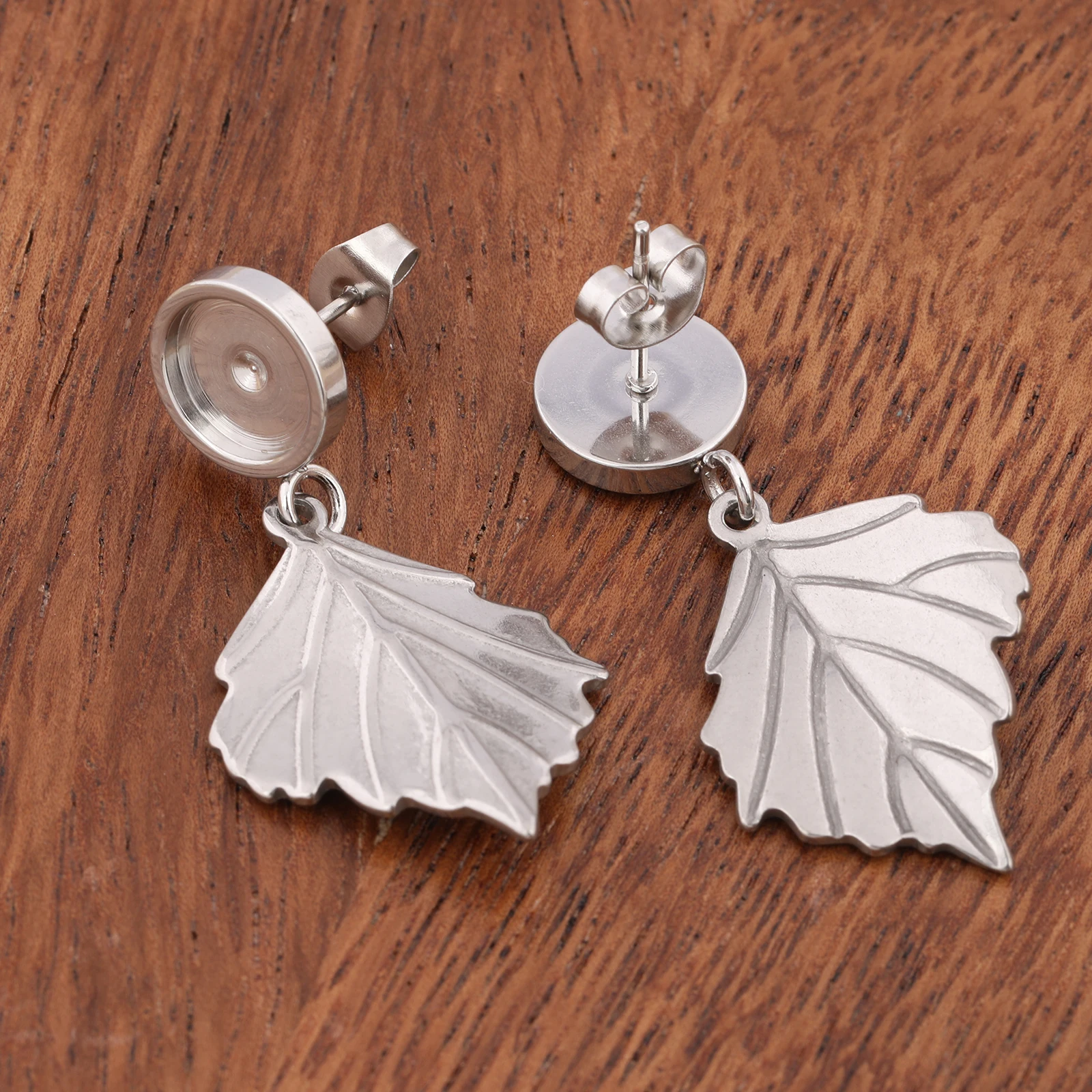 6pcs Stainless Steel Leaf Dangle Earring Studs for DIY Jewellery