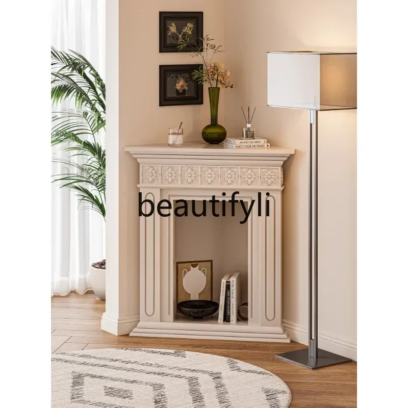 2003French simple triangular carved fireplace living room porch side cabinet decoration wall storage rack
