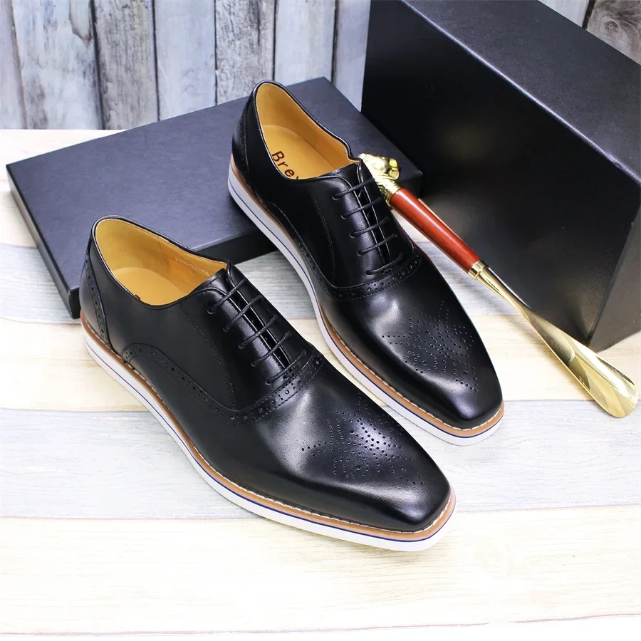 Leather casual men\'s shoes high quality handmade shoes light and comfortable lace-up shoes office formal leather shoes