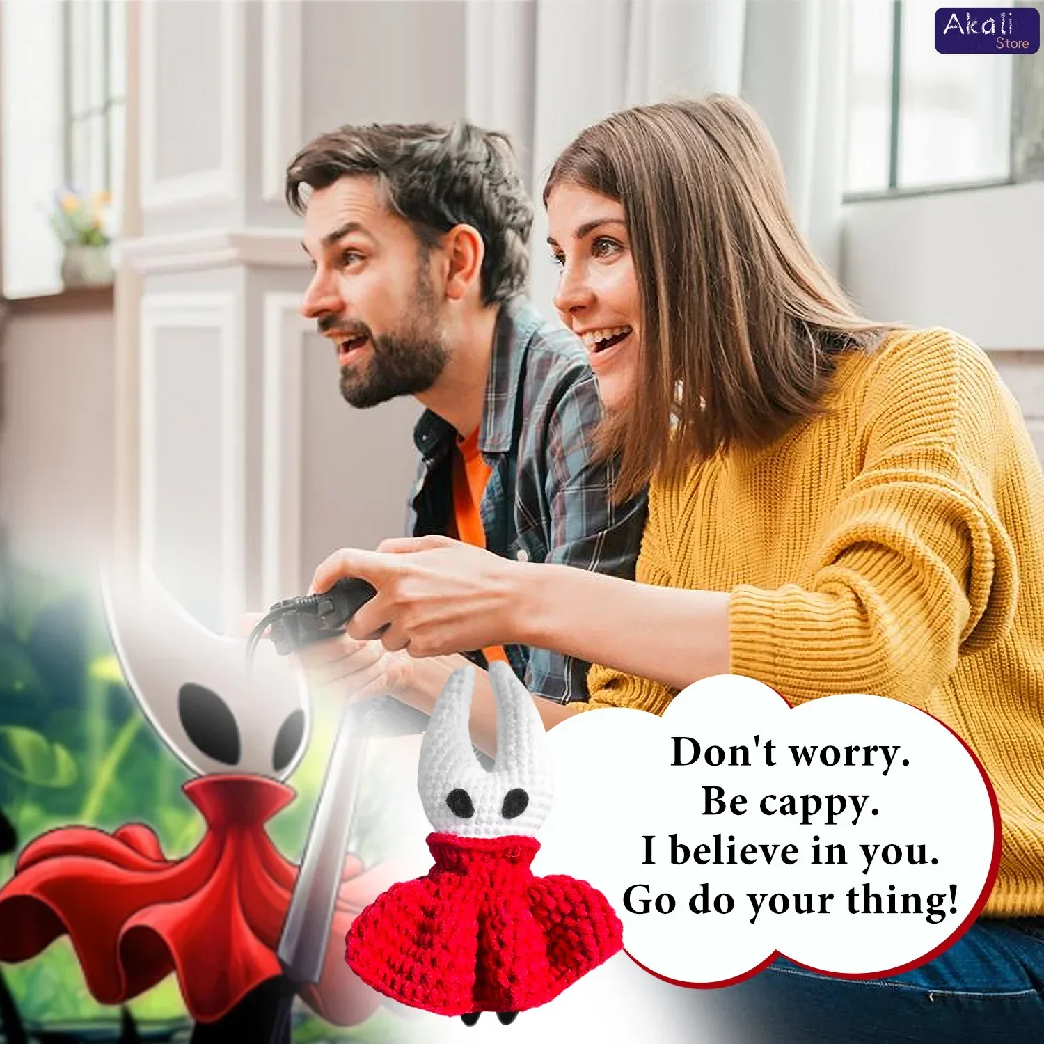 Handmade Hollow Knight 2 Hornet Keychain Cute Crochet Bag Charm Red Cape Pendant Gift for Gamers Anime Accessories Cute Decor