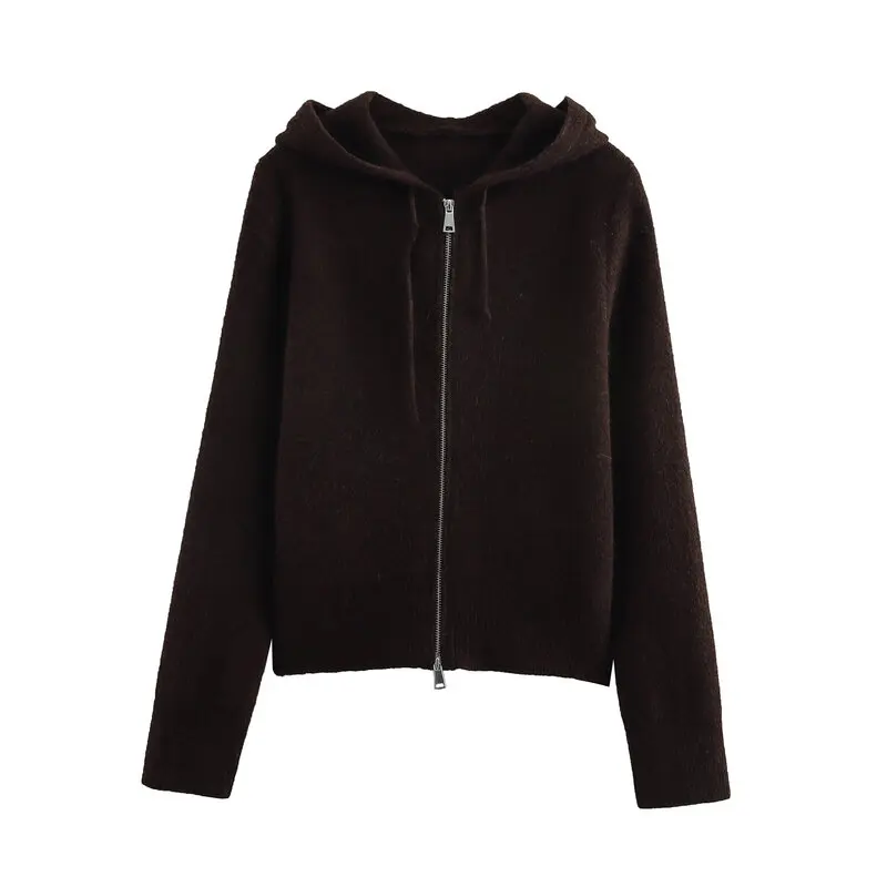 Spring 2025 Women's Faion Hooded Long Sve Flat Knit Sweatirt Versatile Simple Design Commute Sle Regular Length Card...