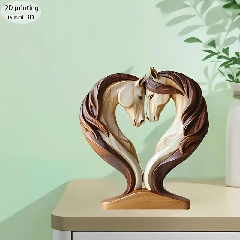 Horse Sculpture 2D Wooden Horse Statue Snuggle Pose Animal Ornament For Workplace Home Nursery Shelf Tabletop Display