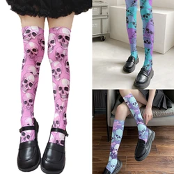 Funny skull print thigh stockings ladies fashion sexy pink purple sweet stockings Halloween Cosplay calf socks high quality