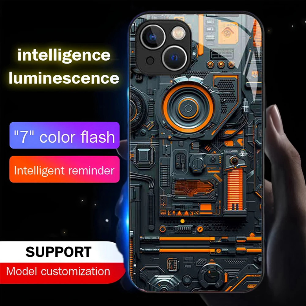 Orange PCB Circuit Design Led Light Phone Case Call Flash Glitter Cover For Samsung S26 S25 S24 S23 S22 S21 S20 Plus Ultra