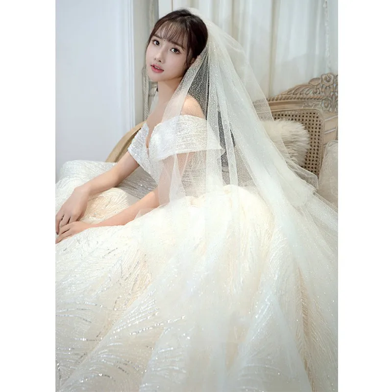 Customized Boat Neck Off The Shoulder Wedding Dress Big Tail Robe Mariage Femme Gorgeous Ball Gowns Vestido De Novia Sencillo