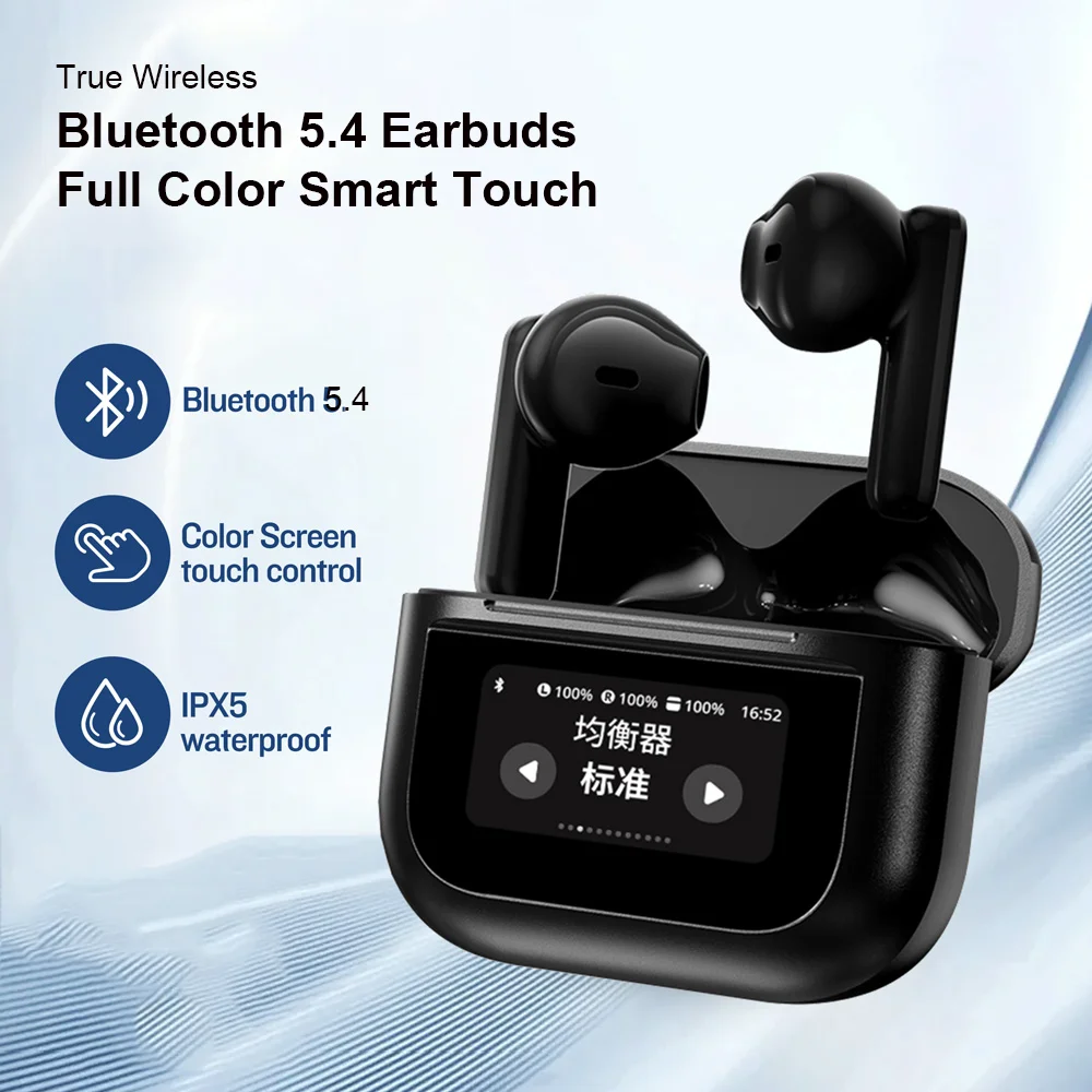 

Ture Wireless LCD Smart Touch Screen Earphones Bluetooth 5.4 ENC Hifi Stereo Gaming Earbuds IPX5 Waterproof Sports Headphones