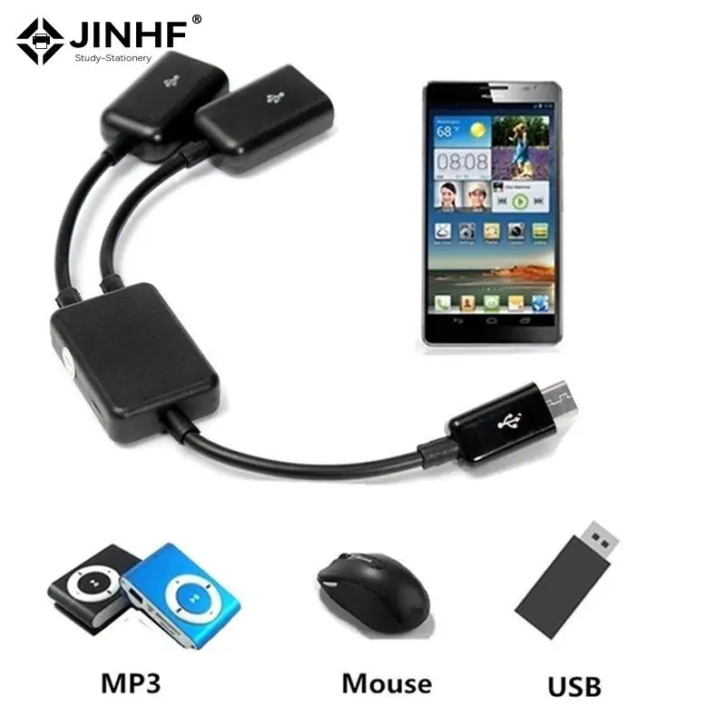 1Pcs 2in1 Micro USB Dual Host OTG Charge Hub Y Splitter Adapter Cable Tablet Black Data Cable For Android Smartphones Supply