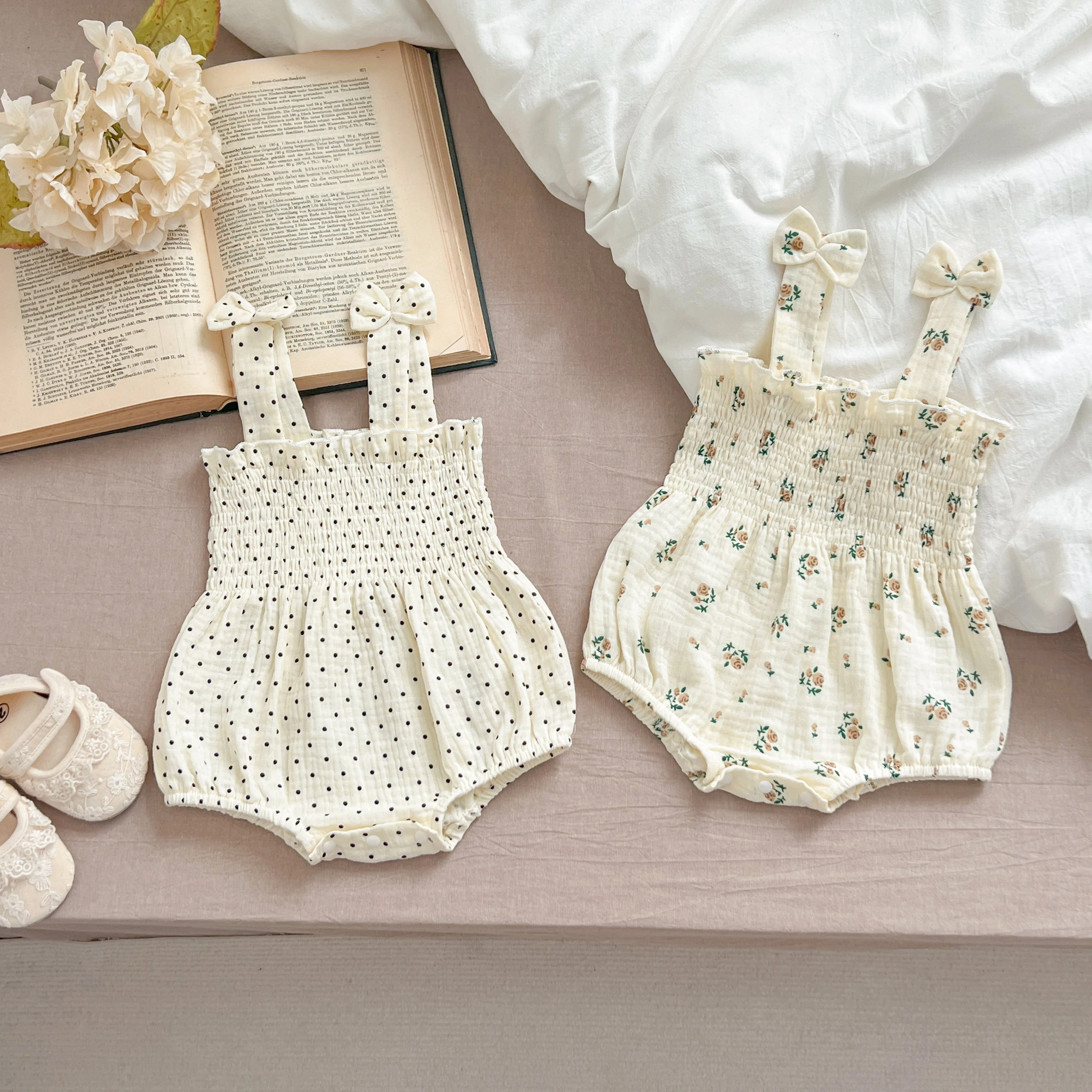 Sommer Outfit Kinder Baby Kleidung Baumwolle Ärmellose Strampler Neugeborene Mädchen Kleidung Kleinkinder Blume Bogen Kinder einteiliges Bodys – Detail 11
