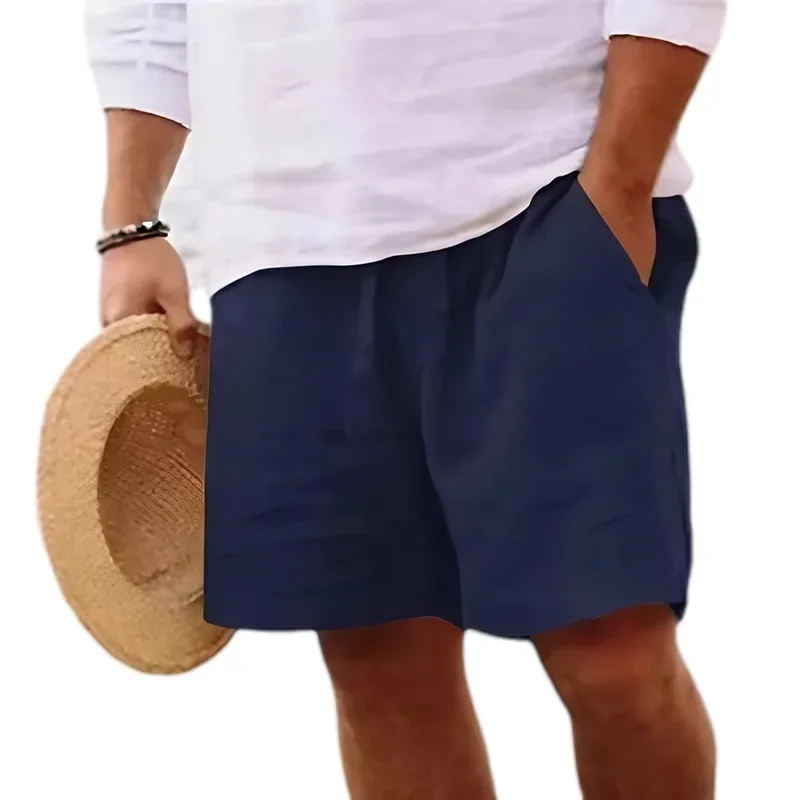 Celana Pendek Linen Katun Pria Celana Pendek Ringan Warna Solid Celana Pendek Pantai Linen Celana Pendek Besar Olahraga Jogging Pria Pakaian Jalanan S-3XL