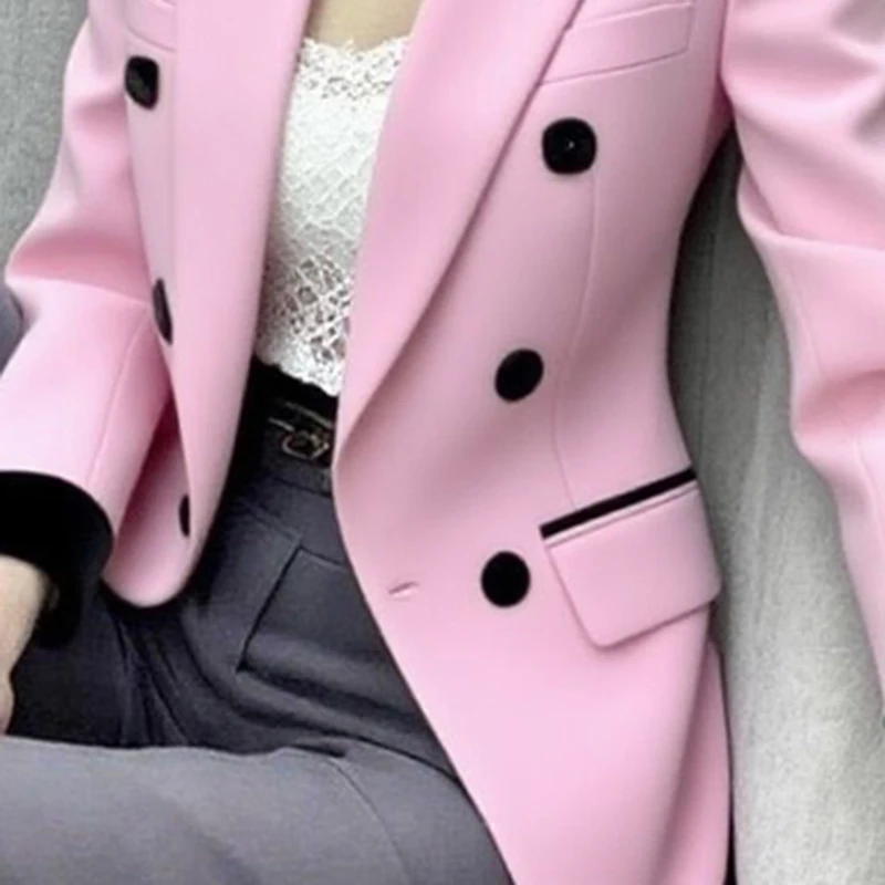 سترة نسائية وردية بقصة ضيقة سترة رسمية للعمل المكتبي مع جيوب سترة قصيرة فاخرة للسيدات 2026