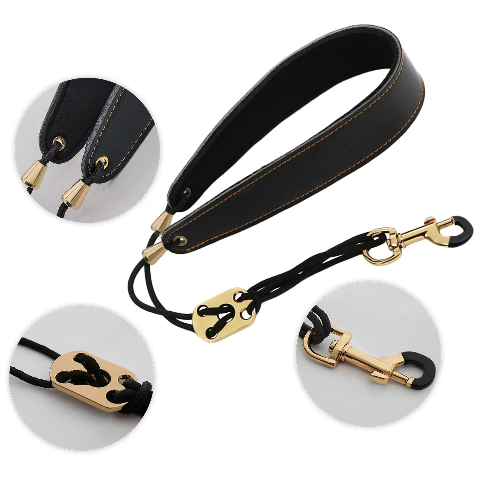 Leather Saxophone Neck Strap Music Instrument Adjustable Length Metal Hook Leather Padded for Tenor Saxophone Alto Saxophone