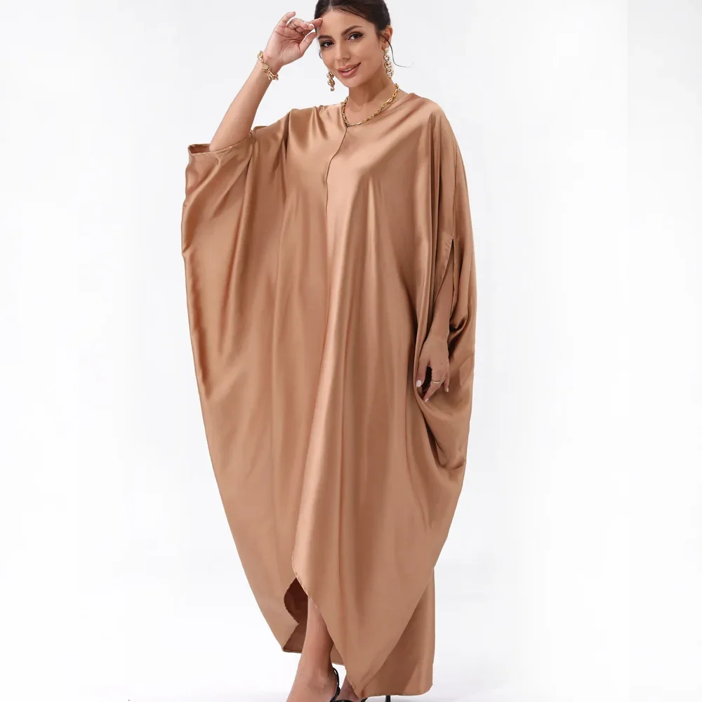 Womens Dress Middle East Robes Satin Pajamas Long Dress 100-300 Kg Large Size Loose Robe Manches Chauve Souris Femme