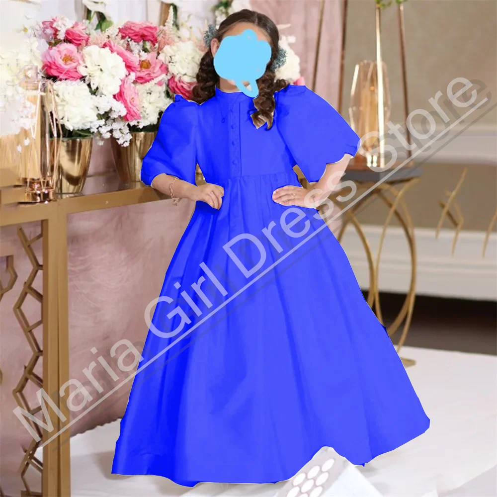 

Custom Bride Sisters Beautiful Flower Girl Gown Royal Blue Satin Kids Birthday 2025 First Communion Ball Gown