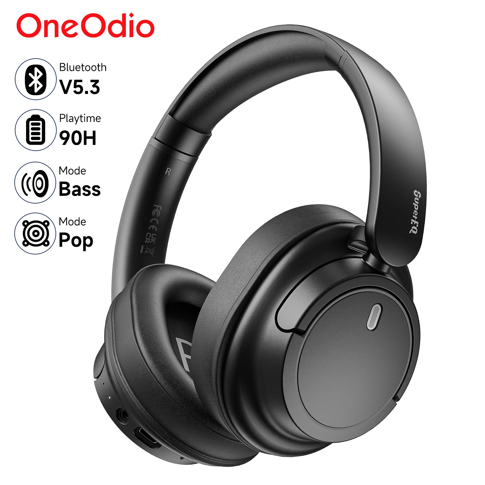 Oneodio SuperEQ V16 Wireless Headphones Bluetooth 5.3 Over Ear Headset With Mic Bass/Pop Mode Foldable Headphones 90H Playtime