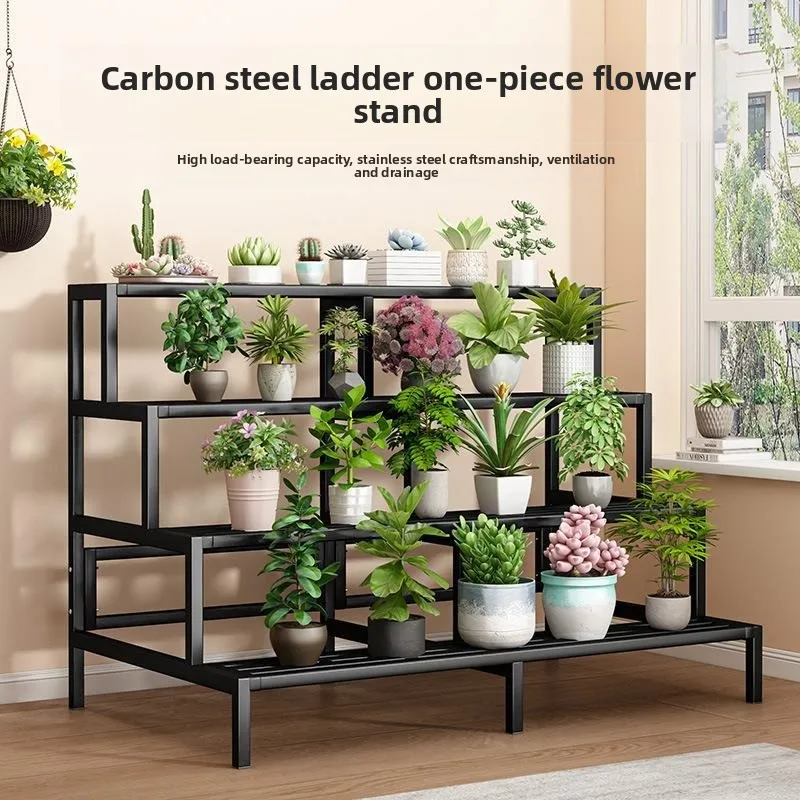 Flower Stand Indoor Balcony Floor-to-ceiling Wrought Iron Stepped Succulent Flower Stand Multi-layer Outdoor Thickened Flower