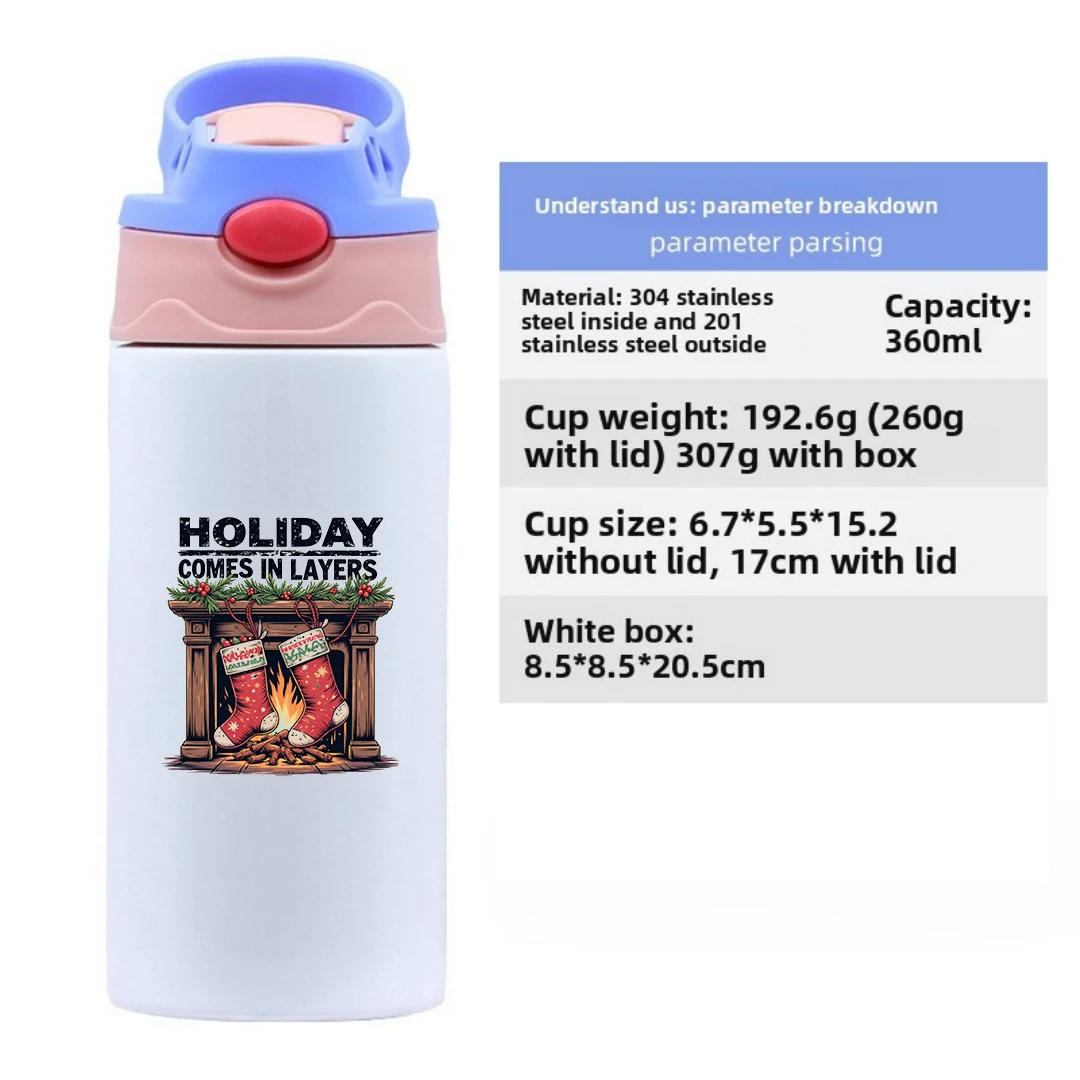 Tasse thermique en acier inoxydable 304 + arbre de noël de dessin animé, tasse en paille double couche pour enfants, le choix cadeau le plus chaud pour noël