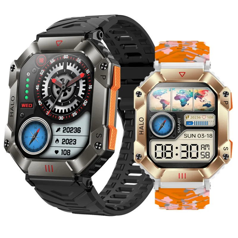 Reloj inteligente con pantalla grande de 2 pulgadas, llamada Bluetooth, brújula para hombres, 650mAh, relojes para deportes al aire libre, barómetro de Fitness, reloj inteligente con altitud