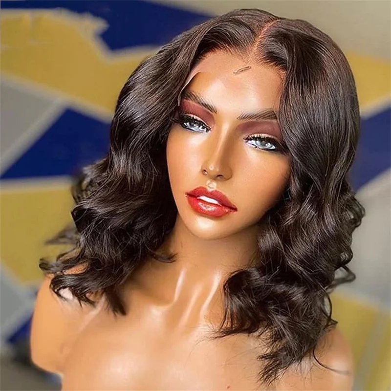 Soft Short Bob Glueless 180 Density  Black Deep Wave Deep Lace Front Wig For Women BabyHair Preplucked Heat Resistant Daily