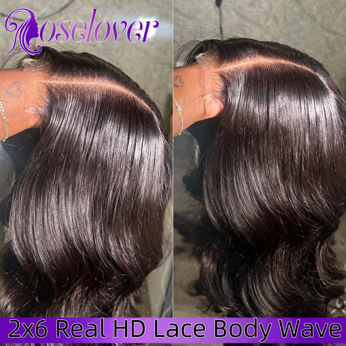 

Rose Lover Real HD Lace 2x6 Lace Closure Body Wave Wear to Go Glueless Wig 250% Density 100% Human Hair for Black Woman