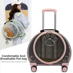 PC Pet Pull Rod Box Transparent Cat Bag Air Box Dog Go Out Breathe Pet Transport  Portable Bubble Box Pet Backpack Carrier