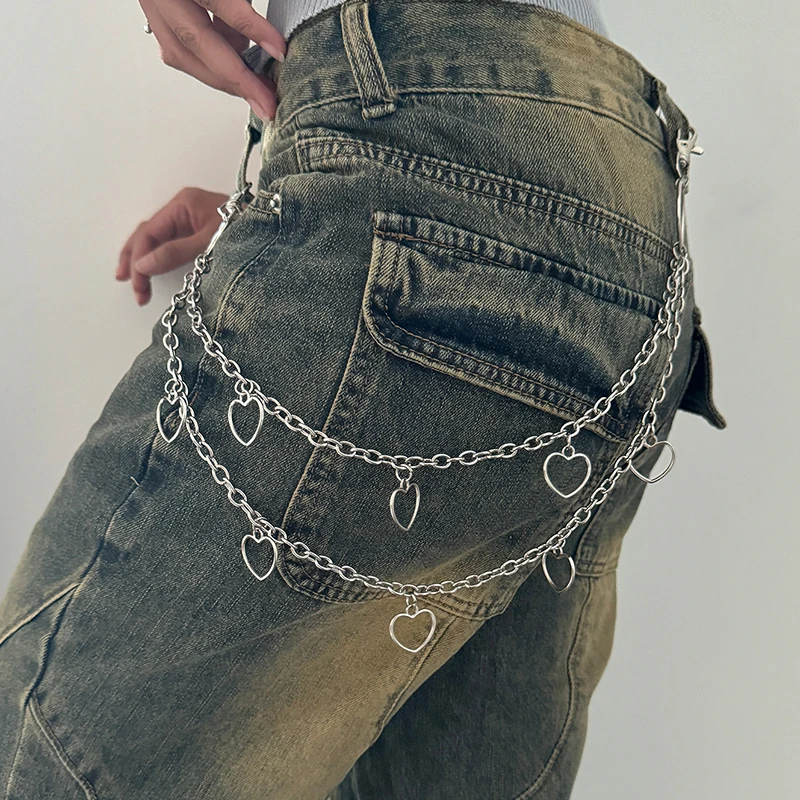 Unisex Jeans Pannts Chain Belts For Men and Women Punk Metal Crescent Geometric Bag Chain Hip Hop Hipster Cool Street brelok do kluczy