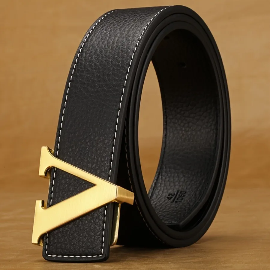 

Men Women Fashion Designer Belt Luxury Letter Smooth Buckle Belt Alloy V Buckle Belts Women Belts Gifts Waistband- Perfect Accessory for Business and Casual Occasions