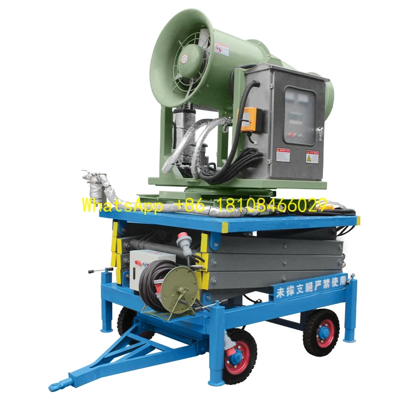 Equipamento automático de remoção de poeira em spray, canhão de neblina, areia e cascalho para reduzir o uso da poeira com plataforma de elevação