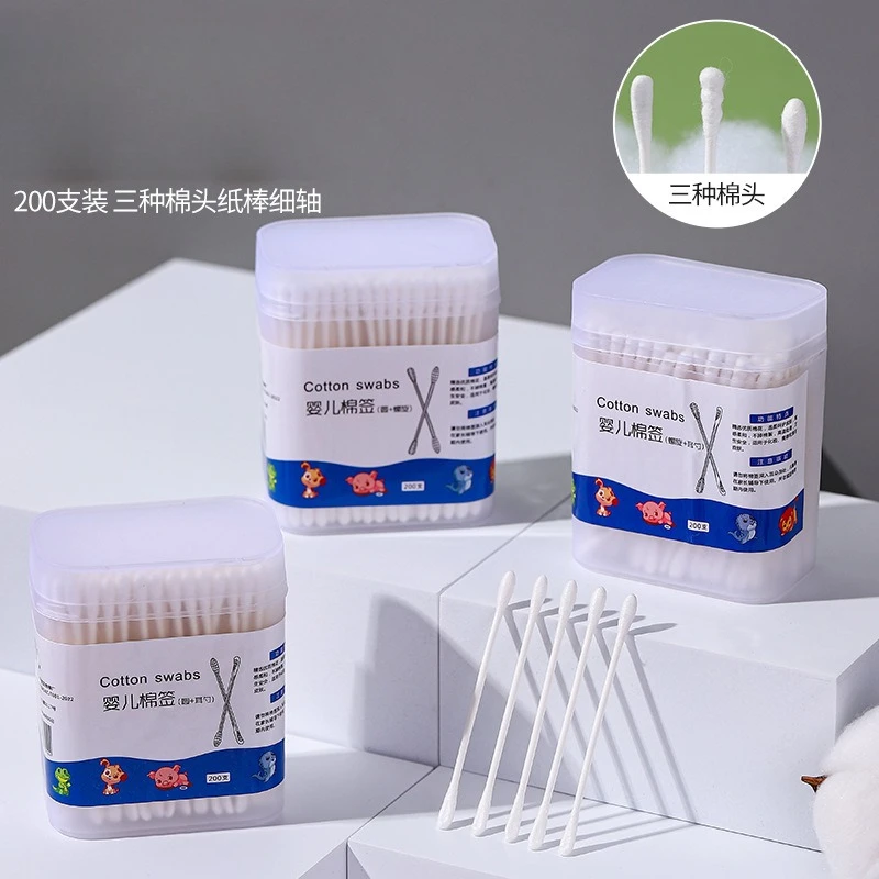 

200pcs Disposable White Cotton Swabs Earpick Double-ended Cotton Swabs Women Makeup Lipstik Buds Nose Ear Cleaning Care Tools