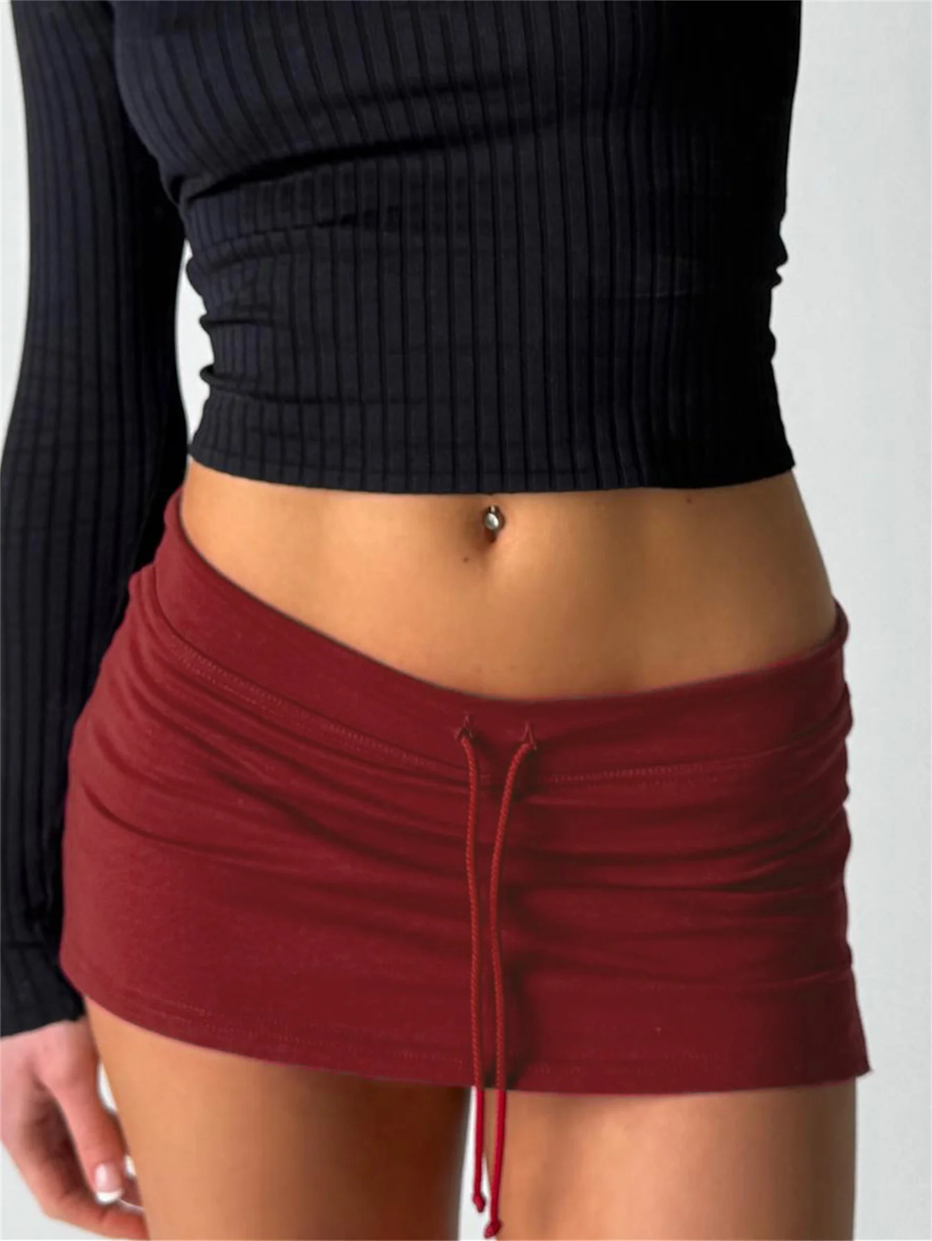 Cuteandpsycho Solid Lace-up Mini Skirts Sexy American Retro Basic Vintage Casual Short Bottoms Basic Casual A-Line Knit Clothing image 5