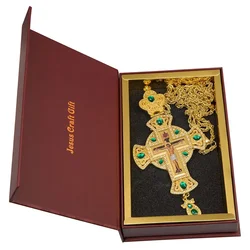 HTISOK Eastern Orthodox Church Cross Necklace Bishop Priest Pectoral Jesus Cross Necklace Pendent for Orthodox Priest