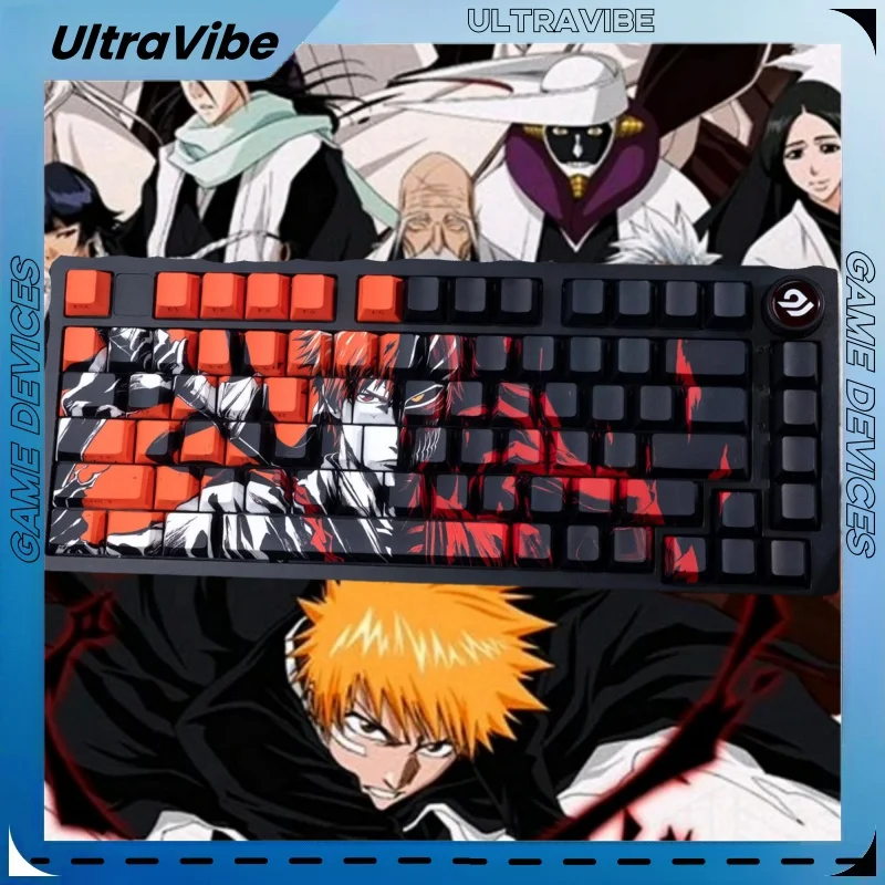 Anime Bleach Keycaps Kurosaki Ichigo Cherry Factory Side Heat Sublimated Pbt Engraved Translucent Keycap Anime Themed Gift