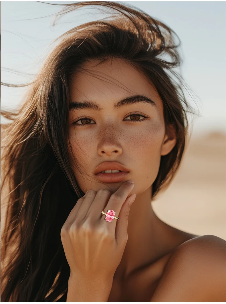 JEWELLWANG 18K Gold Personalisierte Ringe Ovaler Schliff Laborgezüchteter Saphir Padparadscha Ring Damen Verlobungs- und Antragsring Edelschmuck – Detail 17
