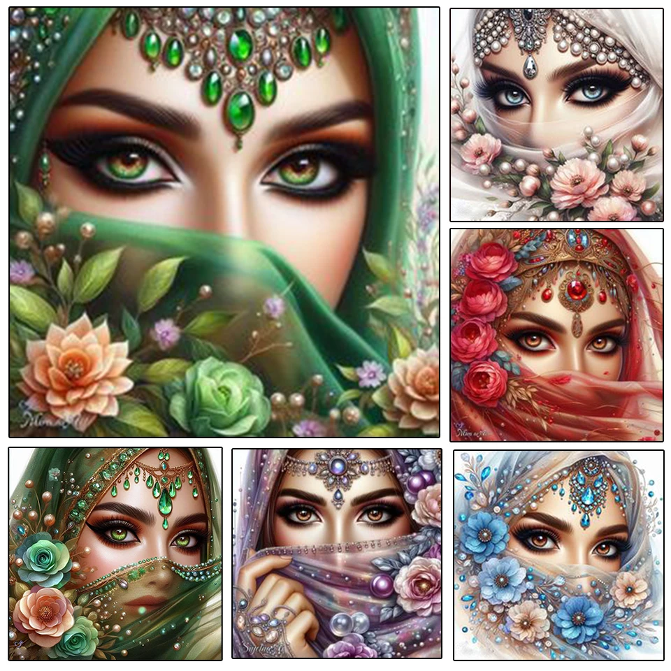 DIY Diamond Painting Cross Stitch Kits Middle Eastern Veil Woman Beauty Diamond Mosaic Art 5D Rhinestone Embroidery Home Decor