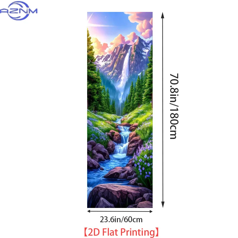 [2D Flat Printing] 1pc Refrigerator Sticker 23.62 X 70.87 inch Mountain Stream Landscape Theme Design Wall Decoration Self-Adh