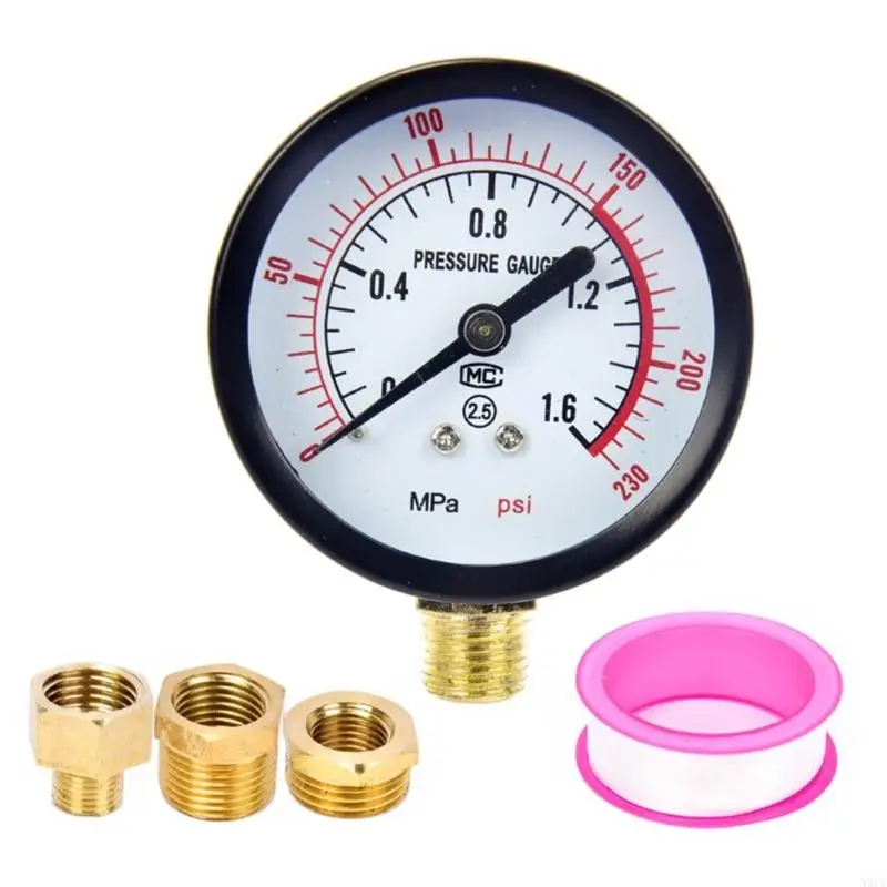 

X9FA Air Compressor Gauge Water Pressure Meter 3Adapter Heads For Versatilitys Use