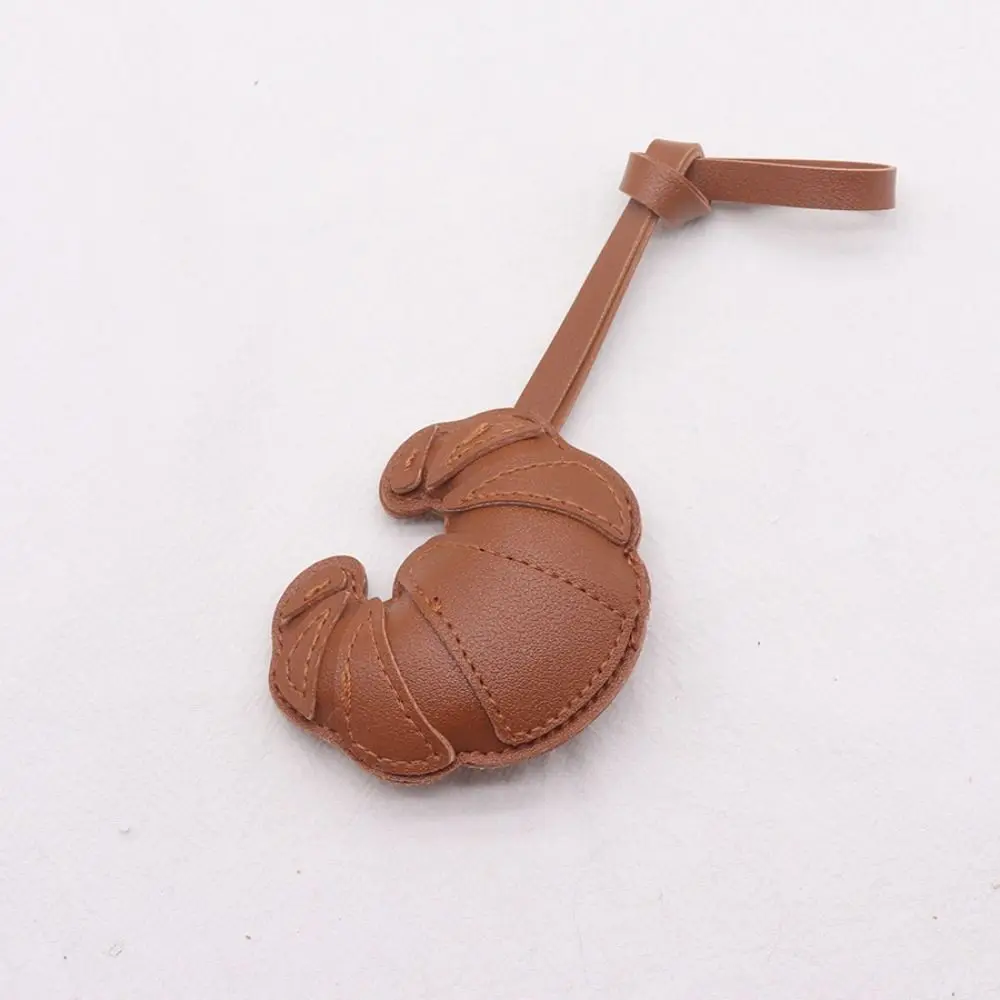 Multi-color PU Leather Croissant Keychain Car Keyring Cartoon PU Leather Hanger Fashion Bag Pendant Car Accessory