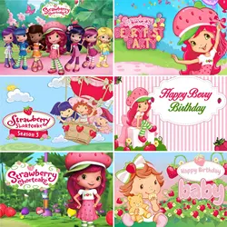 Umi Pink cartoon cute strawberry girl theme background girl's 1st birthday party decoration banner photography studio props