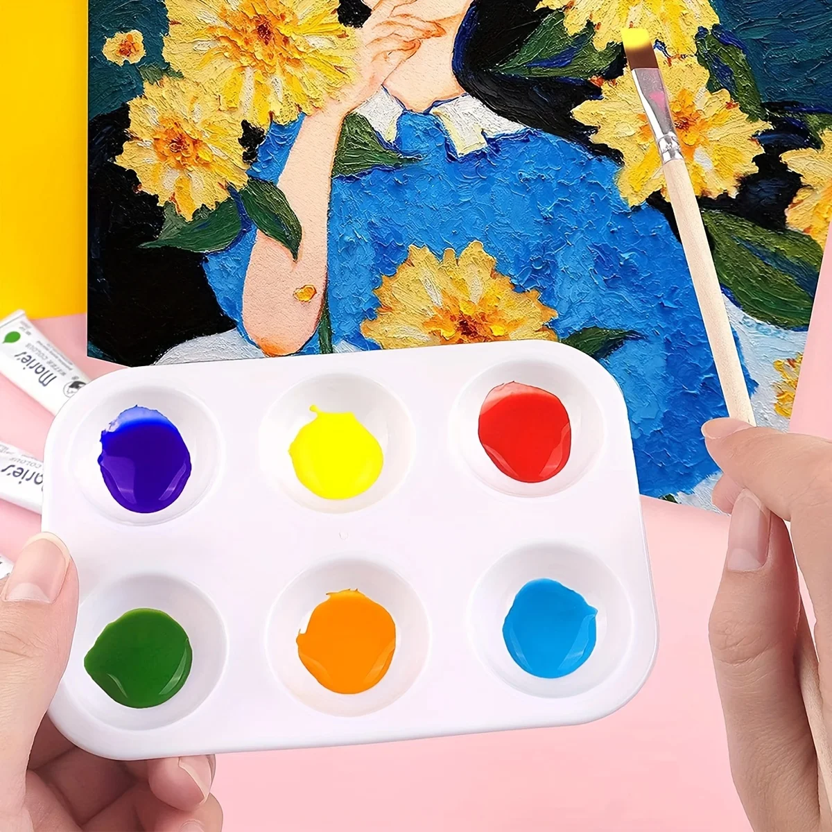 2/8/12/20/50/100 Pcs White Plastic Paint Palette 6 Well Watercolor Palette Rectangular Paint Tray Paint Mixing Palette