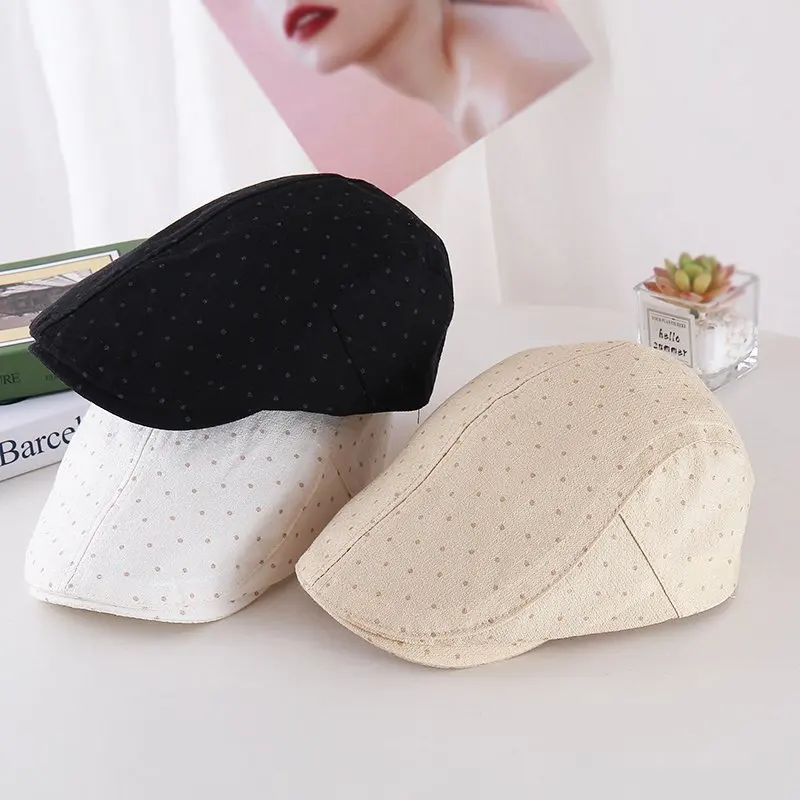 

New Summer Forward Beret Hat For Women Retro Dots Outdoor Best Matched Painter Cap Female Sunshade Visor Bonnets Hats Gift
