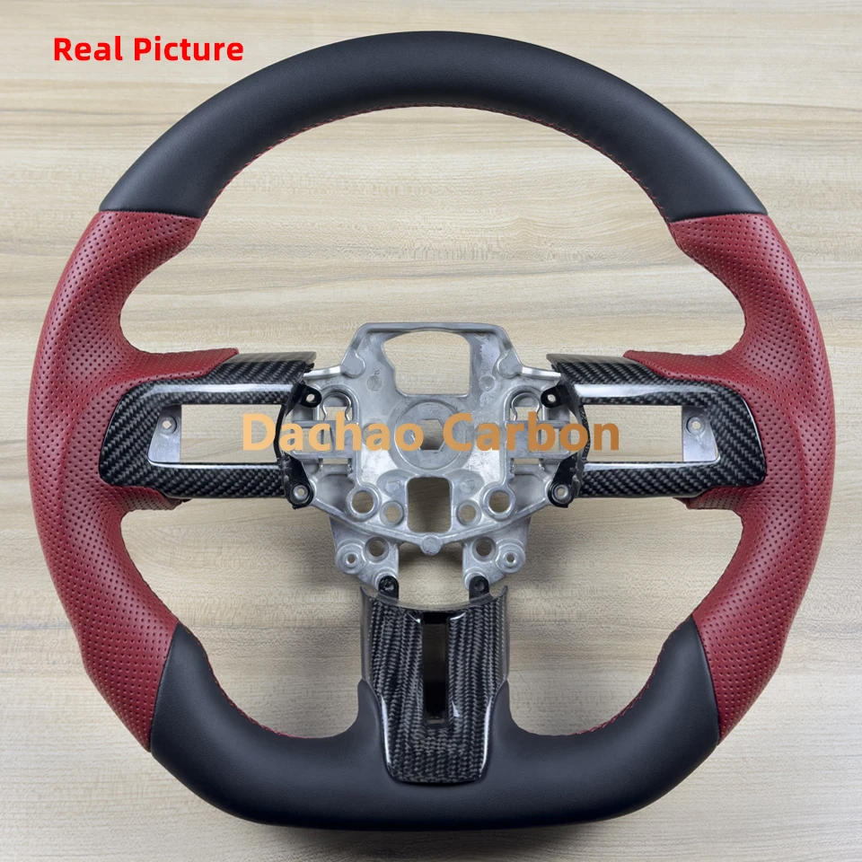 

Black Red Smooth Perforated Leather Steering Wheel For Ford Mustang 2015-2023 GT High Quality Alcantara Sport Wheel Custom Style