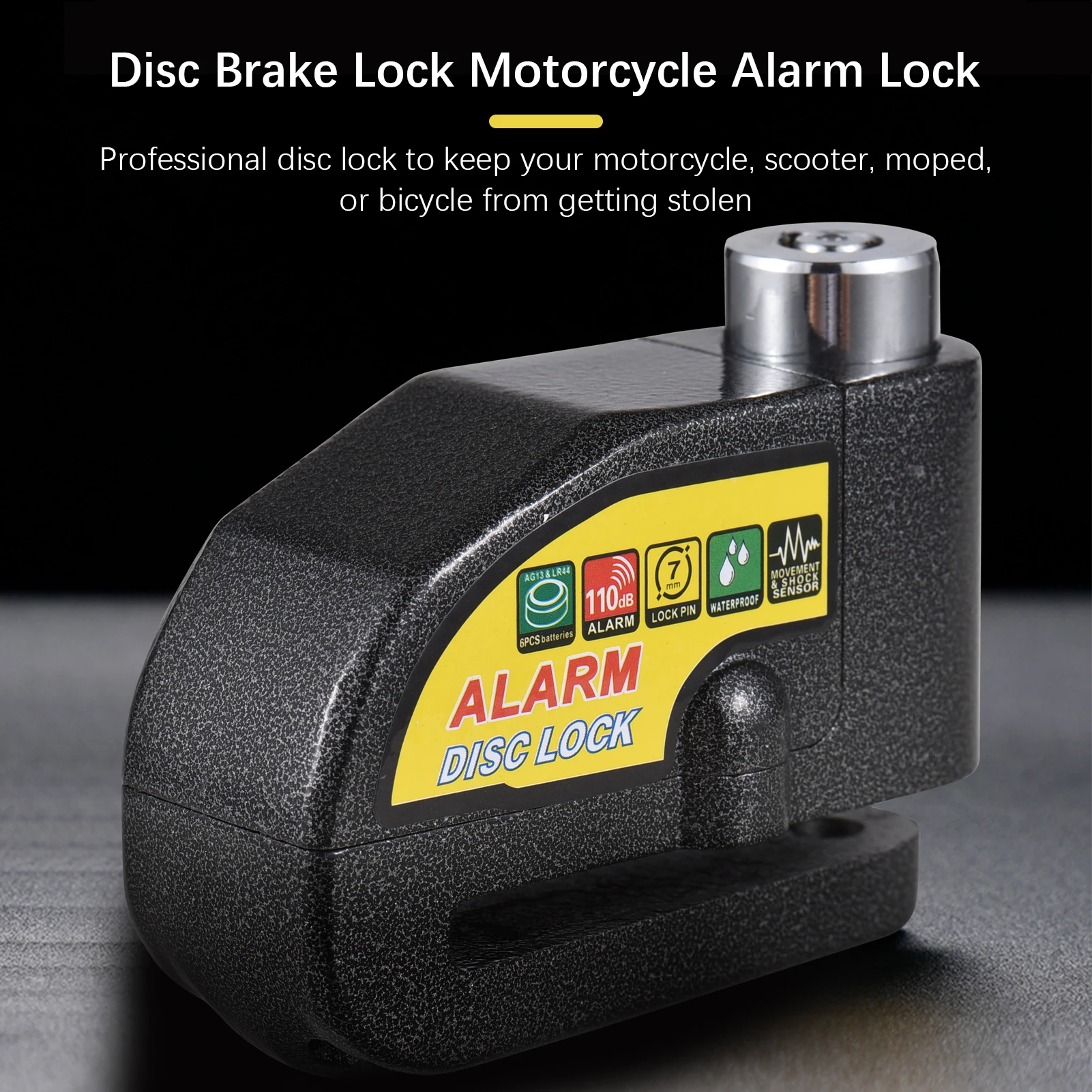 Disc Lock with Alarm Disc Brake Lock Motorcycle Alarm Lock Anti-Theft Security Wheel Disc Lock 110dB Alarm Waterproof Battery