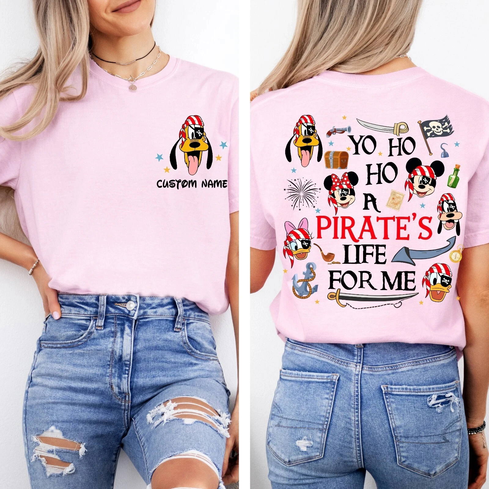 

Reversible Mickey and Friends Disney Cruise Line Pirate Life Unisex T-shirt Autumn/Winter Streetwear Base Layer