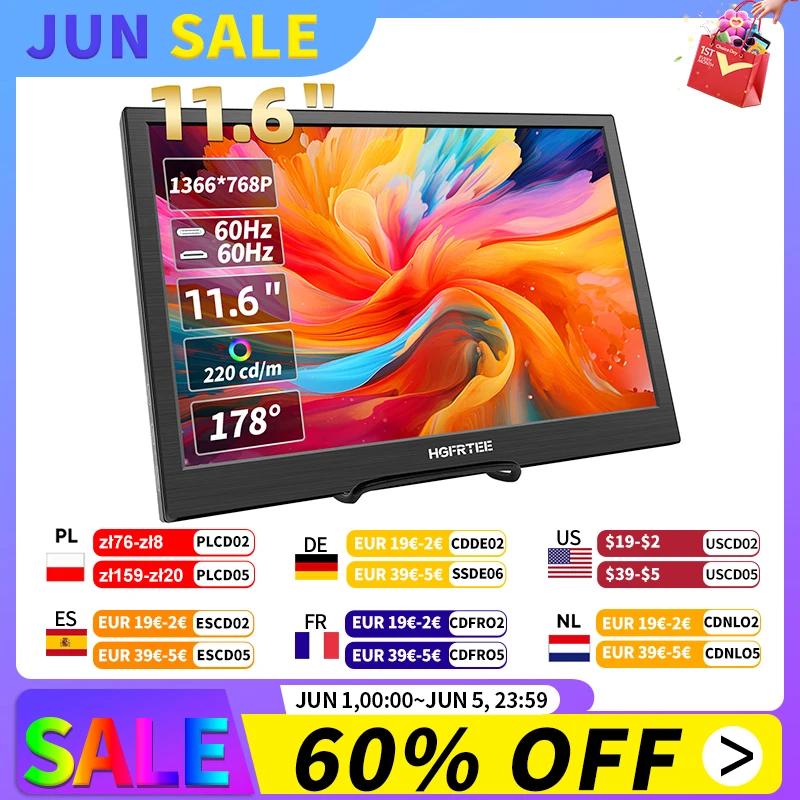 HGFRTEE 11,6 Zoll tragbarer Gaming-Monitor, erweiterter HDMI-kompatibler Laptop-Sekundenbildschirm