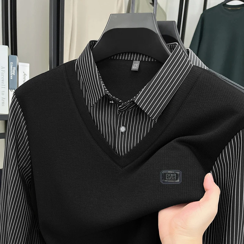 الخريف والشتاء سترة صوف وهمية قطعتين الرجال موضة الاتجاه الأكثر مبيعا تي شيرت بأكمام طويلة البلوز #1