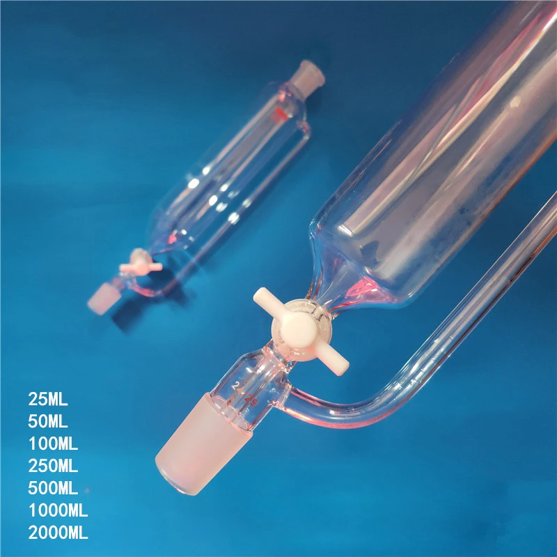 500 مل 1000 مل مشترك # 24 # 29 عمود قمع من زجاج البورسليكات لمعادلة الضغط مع محبس PTFE