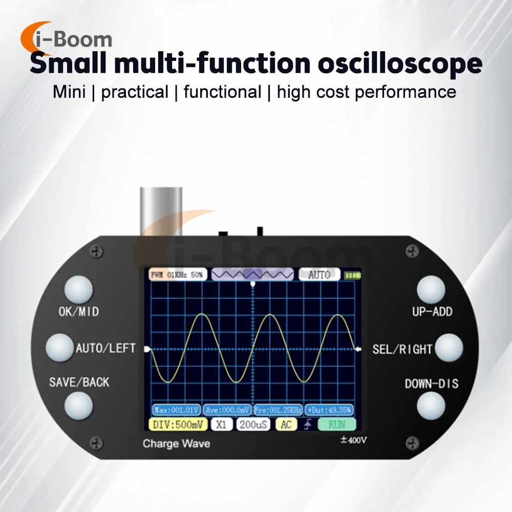 Cyfrowy oscyloskop 2,5 MHz Częstotliwość próbkowania 200Khz Obsługa przepustowości Auto 1k ~ 80KHz Cykl pracy 0-100% PWM Wyjście USB Ładowanie