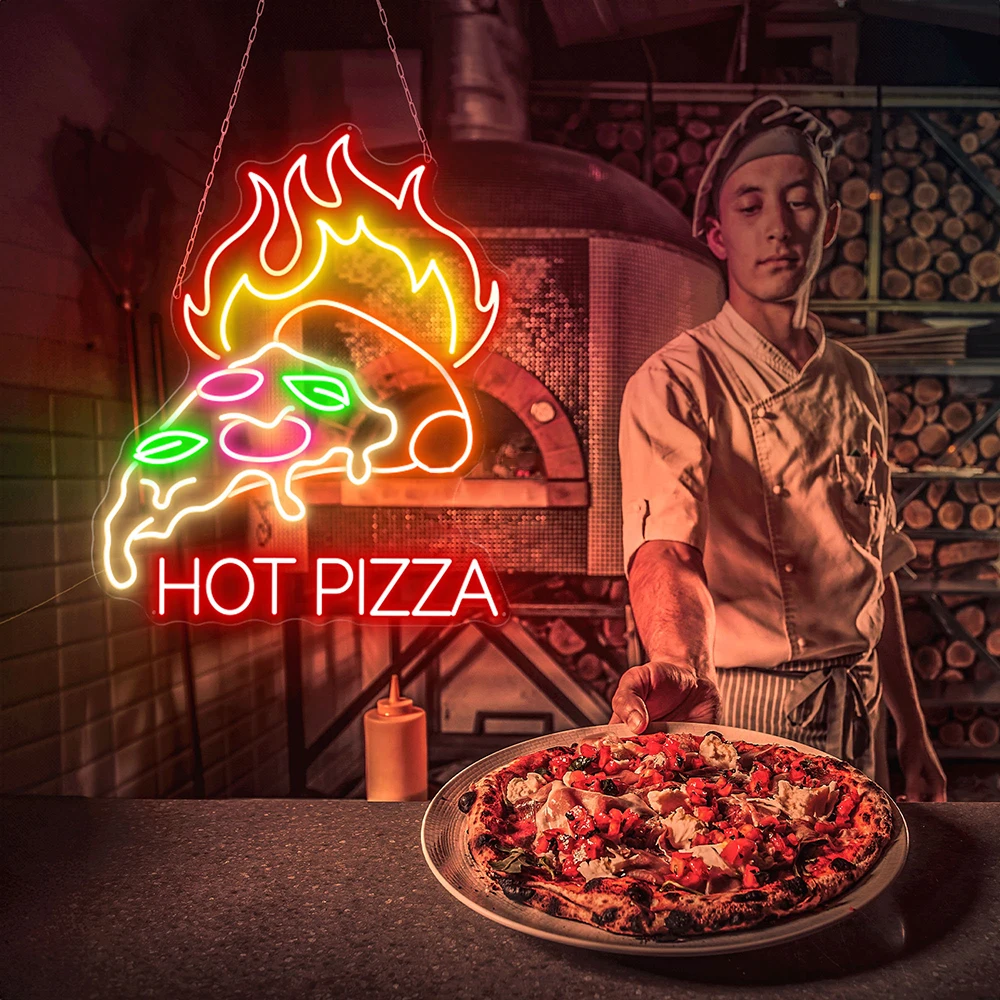 

Hot Pizza Neon Sign Custom Pizza Shop Open Fast Food Neon Sign for Restaurant Kitchen Wall Decor Welcome Led Neon Light