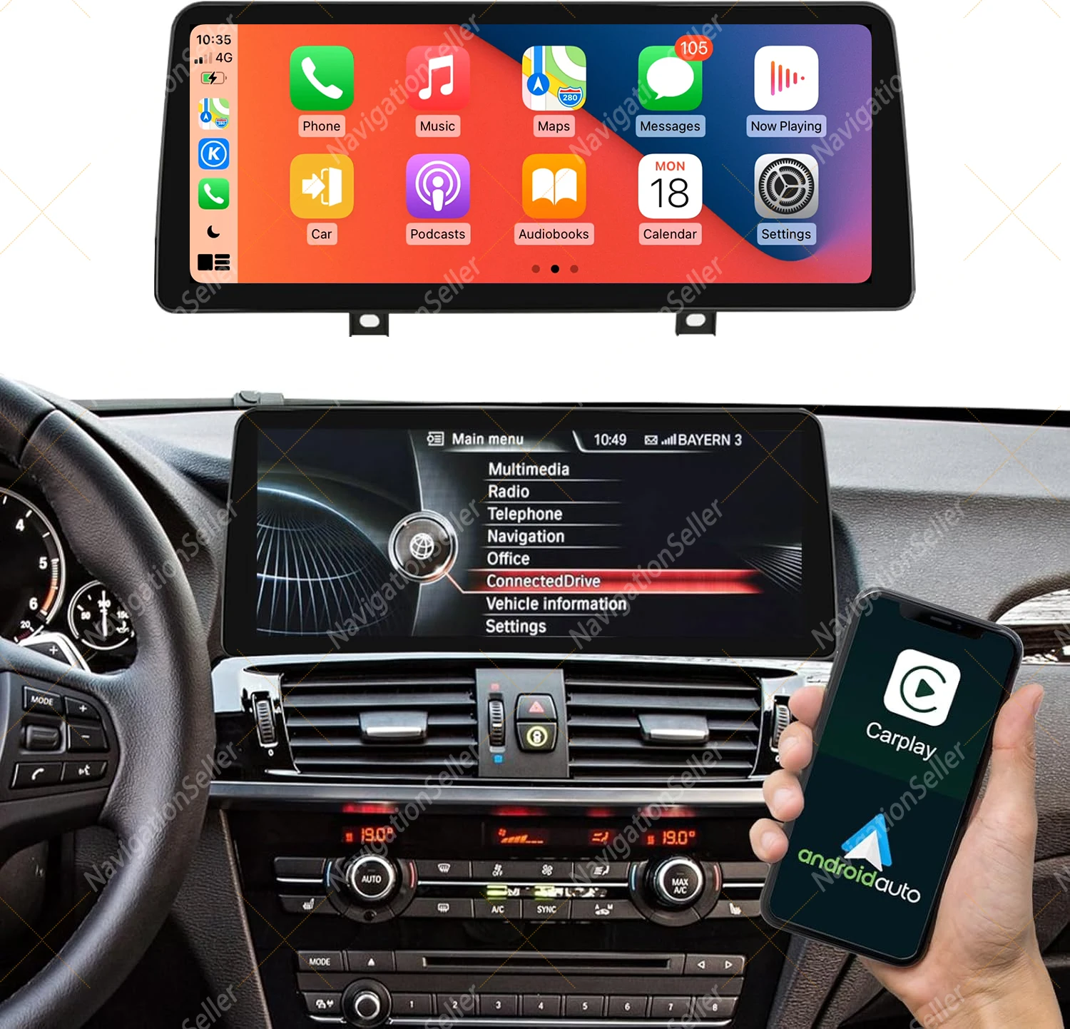 

VIGOHI 12.3'' Wireless Carplay Multimedia Linux Touch Screen For BMW X3 F25 X4 F26 2011-2016 NBT System Android auto Auto Link