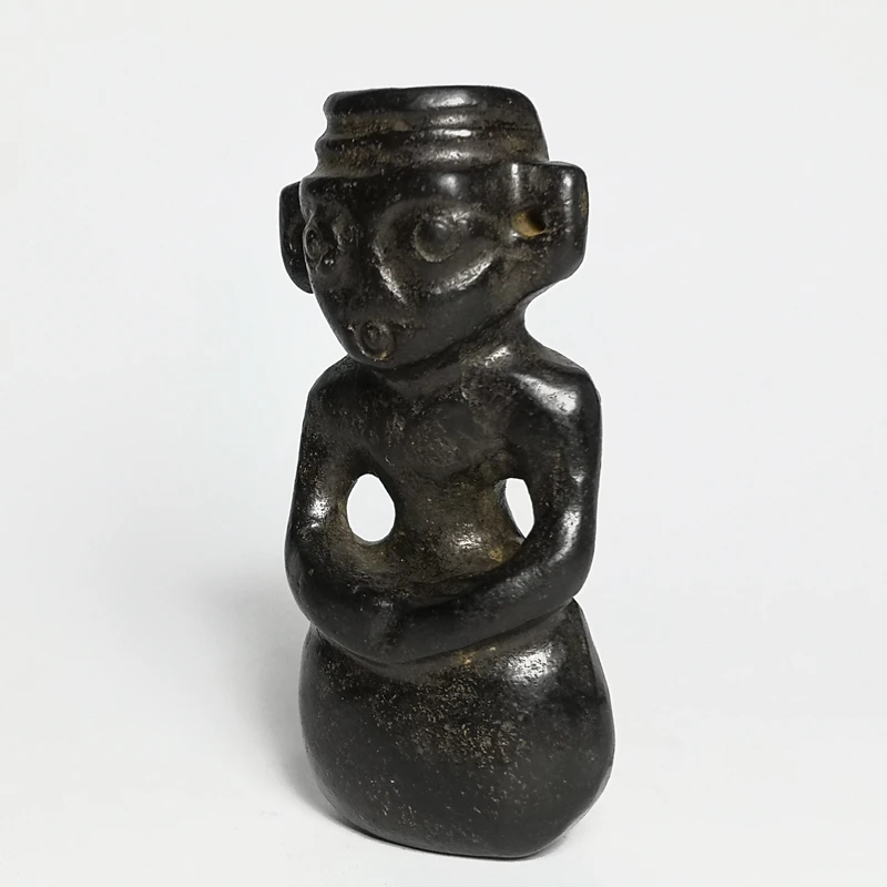 YIZHU CULTUER ART Size 3 Inch Old Chinese Hongshan Culture Black Jade Carving Person Statue Pendant Collection